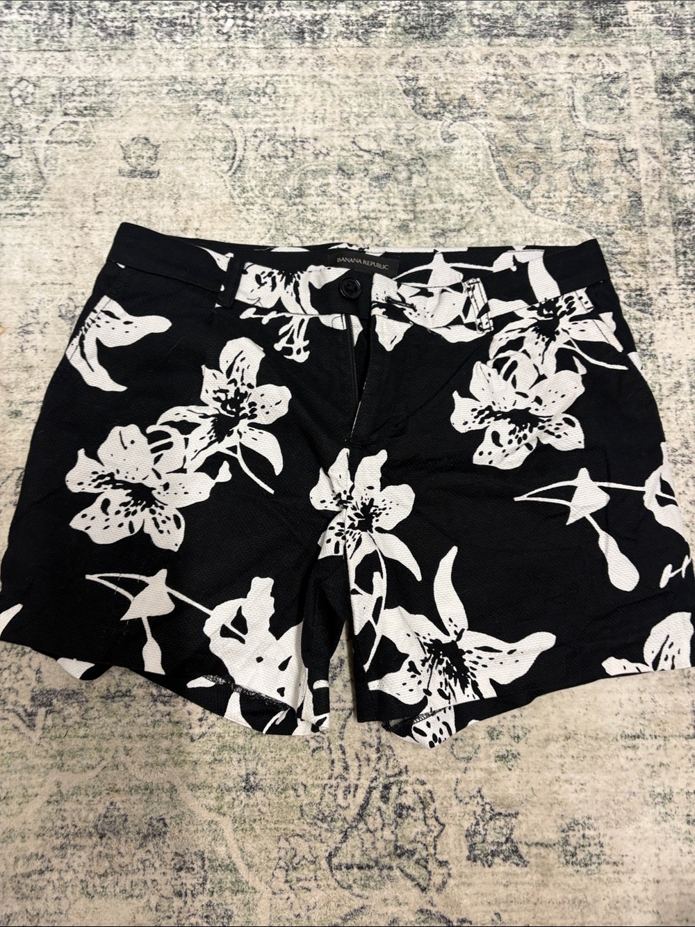 Banana Republic Black and White Floral Shorts